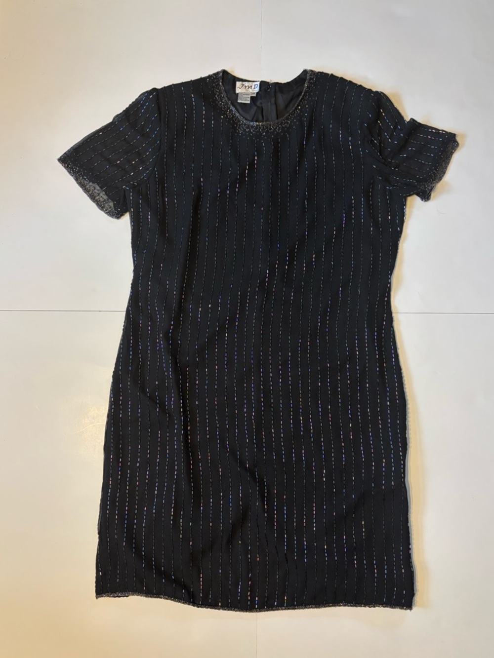 Vintage Black Short-Sleeve Beaded Dress